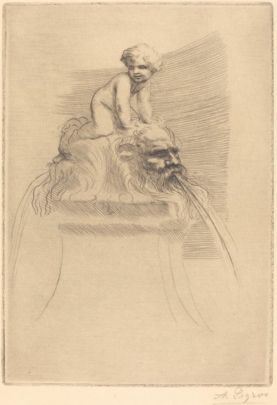 Liten fontän, barn som leker på groteskerna av Alphonse Legros