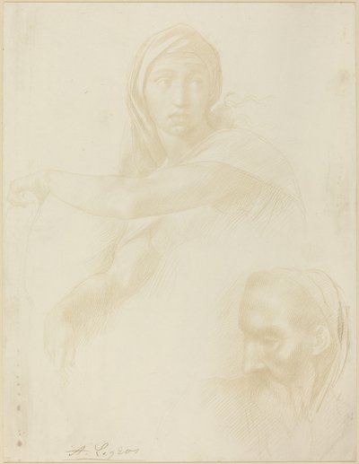 Studie av Delphic Sibyl, Head of a Man. av Alphonse Legros