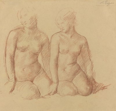 Studie av två figurer som sitter sida vid sida av Alphonse Legros