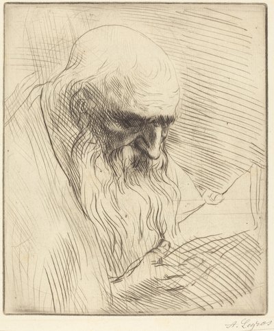 Studie av huvudet på en läsande man (Étude de tête d’homme lisant) av Alphonse Legros