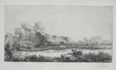 Farmen vid floden (La Ferme Sur La Rivière: Aftoneffekt) av Alphonse Legros