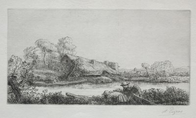 Gården vid floden La Ferme Sur La Rivière: Aftoneffekt. av Alphonse Legros