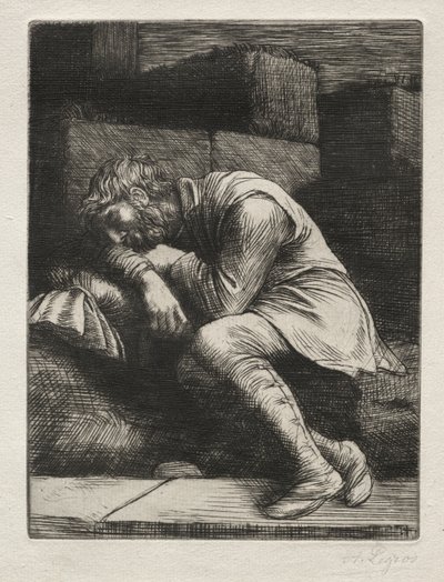 Den sovande tiggaren. av Alphonse Legros