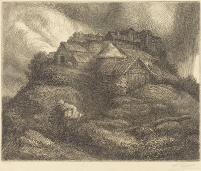 Byn Saint-Pierre under en storm Byn Saint-Pierre, stormeffekt. av Alphonse Legros