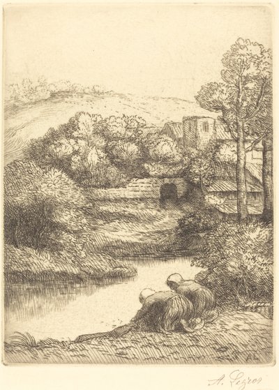 Tvättstuga, kallat "The Washerwomen" av Alphonse Legros