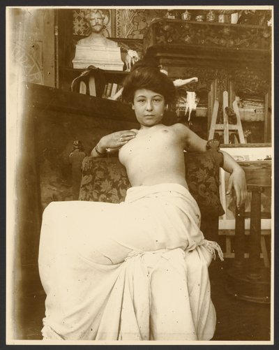 [Kvinnlig modell för allegorin "September" ur Tolvmånaderscykeln, för tidskriften "Cocorico", Paris] av Alphonse Maria Mucha