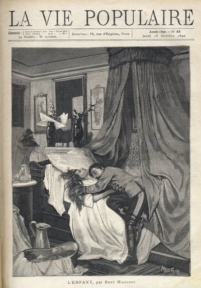 En desperat soldat kramade om en kvinnas lik som låg i en säng. Illustration av Alfons Maria Mucha (Alphonse Marie Mucha av Alphonse Mucha
