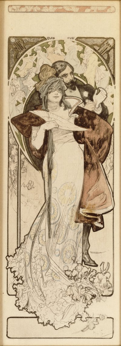 En modell för litografin "Program 27 oktober 1900", ca. 1900 av Alphonse Mucha