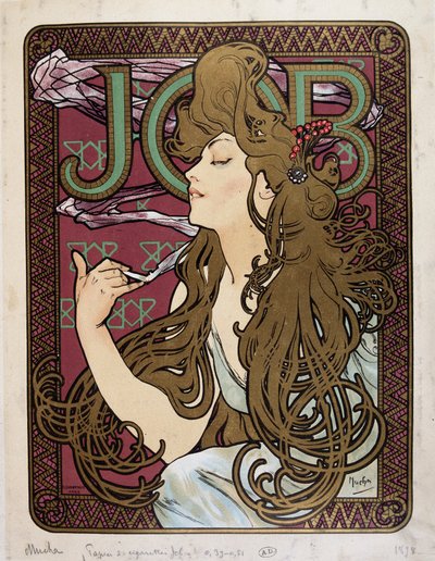 Reklamaffisch för "Job Cigarette Paper" av Mucha av Alphonse Mucha