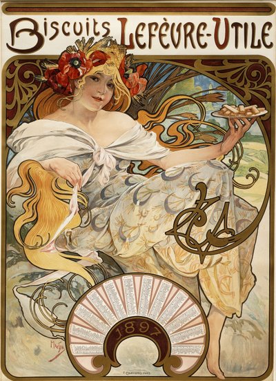 Biscuits Lefevre-Utile", designad som en kalender för 1897, 1896 av Alphonse Mucha