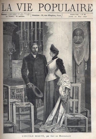 I en kyrka står ett vackert och elegant par upp bland ljus och ber till Gud. Illustration av Alfons Maria Mucha (Alphonse Marie Mucha av Alphonse Mucha