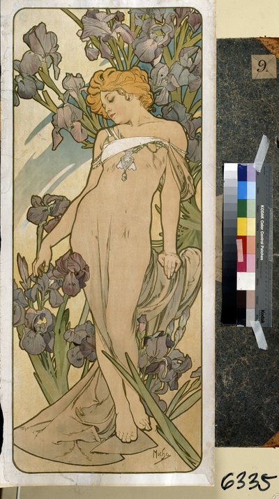 Iris (del av serien av blommor). Konstverk av Alfons Maria Mucha (Alphonse Marie Mucha av Alphonse Marie Mucha