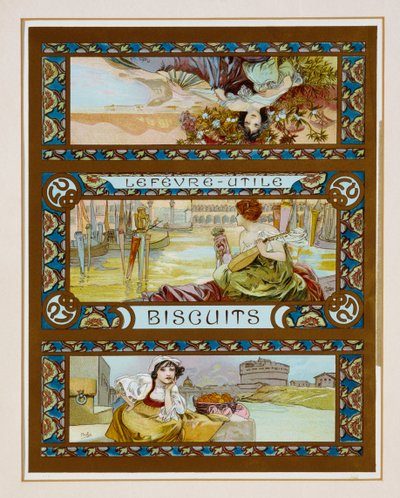 Affisch reklam "Lefevre-Utile" kex, ca 1910 av Alphonse Mucha