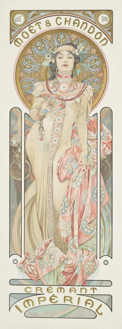 Affisch som annonserar champagne "Moet & Chandon Dry Imperial", 1899 av Alphonse Mucha