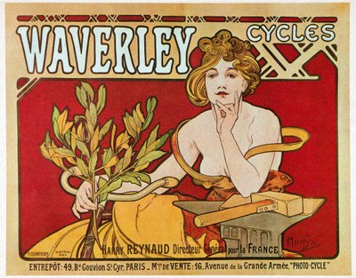 Affischreklam Waverley cykler av Alphonse Mucha