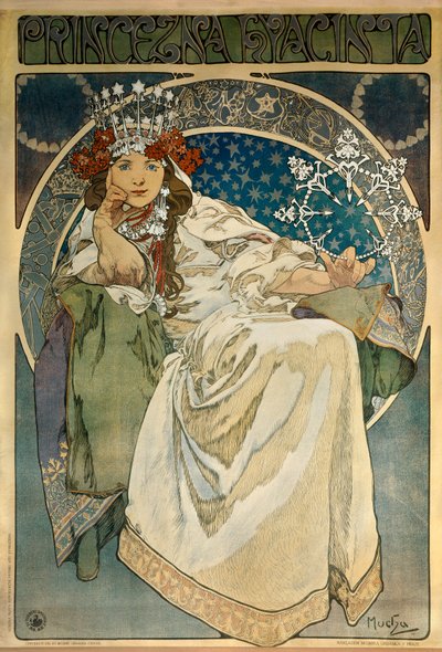 Affisch av Alphonse Mucha (1860-1939) för skapandet av baletten "Princess Hyacinthe"" av Oskar Nedbal (1874-1930) på Nationalteatern i Prag och representerande skådespelerskan Andula Sedlackova av Alphonse Mucha