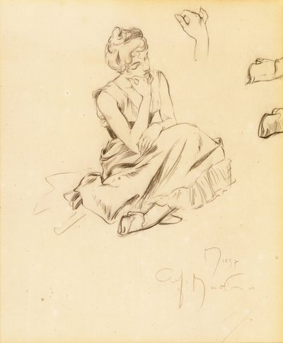 Studie av en sittande kvinna, 1897 av Alphonse Mucha