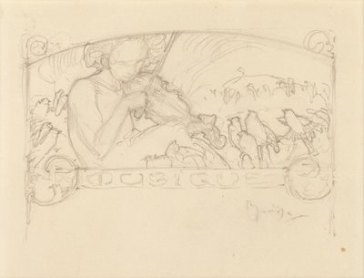 Studie av en kvinna som spelar fiol, av Alphonse Mucha
