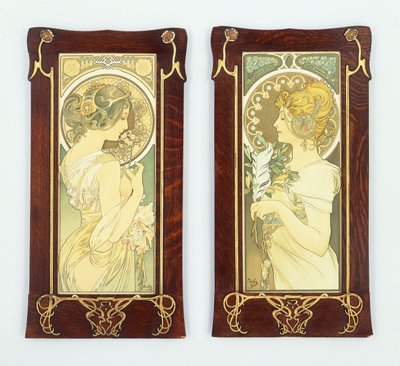 Primrose och Quill; Våren och fjädern, 1899 av Alphonse Mucha