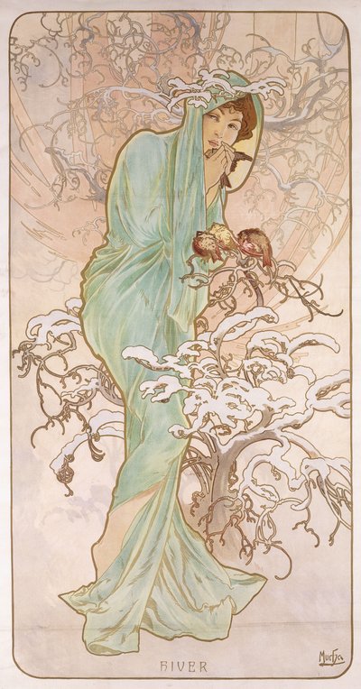 Vinter; Vinter, ca 1896 av Alphonse Mucha