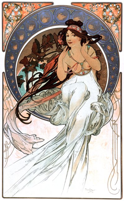 Allegory of Music, tryck 1898 av Alphonse Marie Mucha