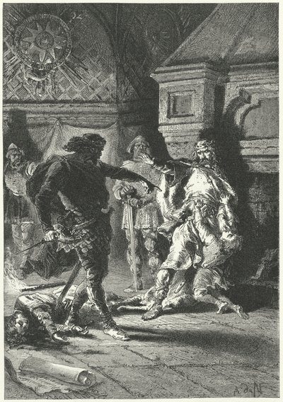 Clovis I inför sitt testamente som kung av frankerna (gravyr) av Alphonse Marie de (after) Neuville