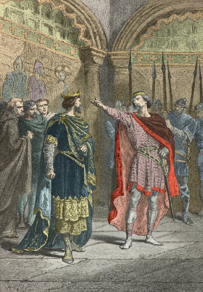 Adalbert comte de la marche trotsar Hugues Capet som gjorde dig till kung (Gravyr) av Alphonse Marie de Neuville