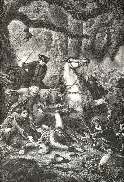 General Edward Braddocks död vid slaget vid Monongahela av Alphonse Marie de Neuville
