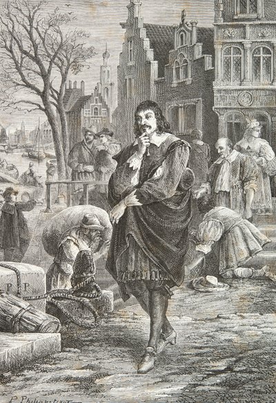 Descartes på promenad i Amsterdam (Gravyr) av Alphonse Marie de Neuville
