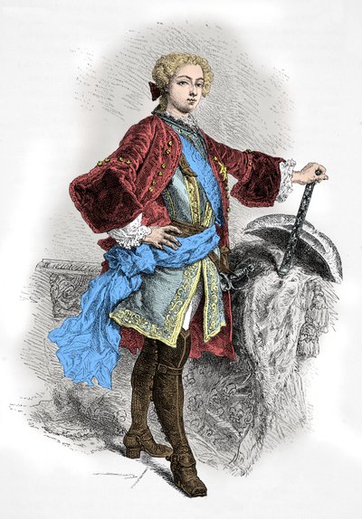 Porträtt av kung Ludvig 15 (gravyr) av Alphonse Marie de Neuville