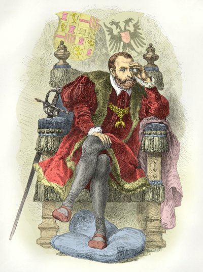 Porträtt av Karl V (gravyr) av Alphonse Marie de Neuville