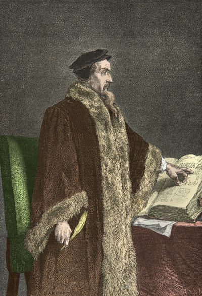 Porträtt av Jean Calvin (gravyr) av Alphonse Marie de Neuville