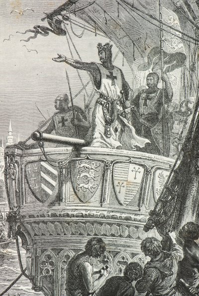 Rikard Lejonhjärta lämnar det Heliga landet 1192 (Gravyr) av Alphonse Marie de Neuville