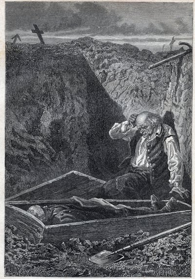 Kyrkogårdarna tar vad de får - Illustration av Alphonse De Neuville (1835-1885) för "Les miserables - Second part: Cosette" av Victor Hugo (1802-1885) 1862 av Alphonse Marie de Neuville