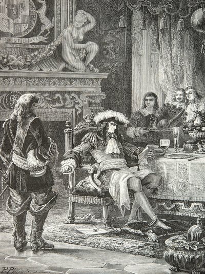 William 3 av Oranien Nassau får veta att kung James 3 av England har erkänts av Ludvig 14 (Gravyr) av Alphonse Marie de Neuville