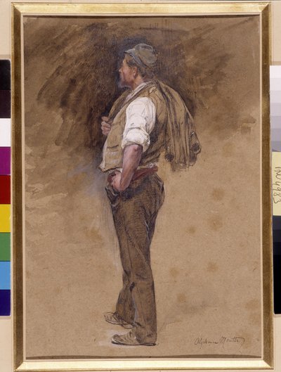 Farmer har jackan på huvudet. Målning av Alphonse Moutte (1840-1913), Obligatorisk omnämnande: Samlingsstiftelsens hälsningar från Provence, Marseille (mått i cm 27x18) av Alphonse Moutte
