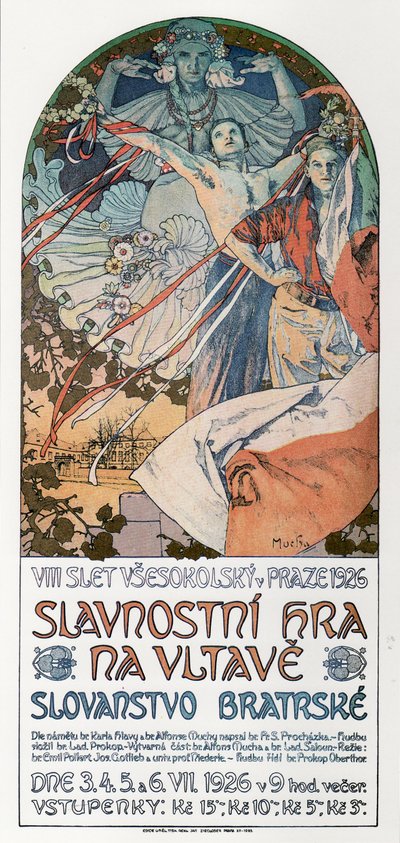 8:e Sokol-festivalen i Prag affisch, 1925 av Alphonse Mucha