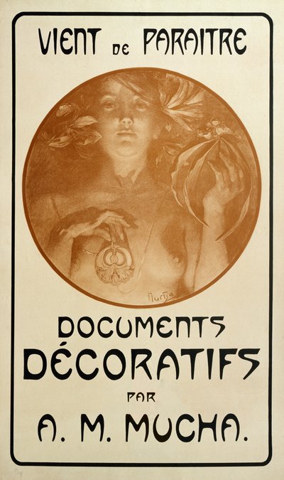 Annons för monografin Dekorativa dokument av Alphonse Mucha, 1902 av Alphonse Mucha