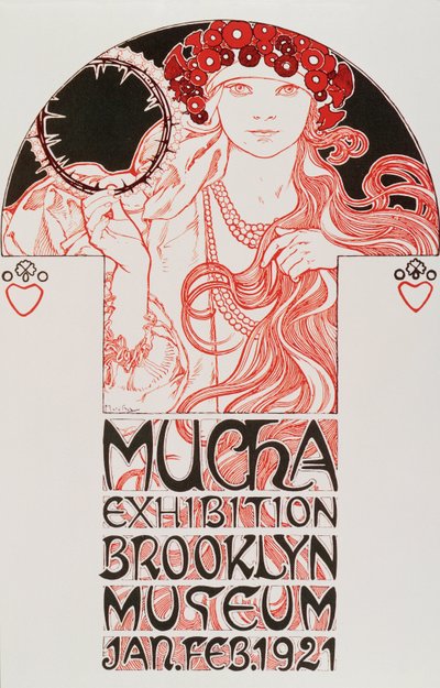Reklamaffisch av Alphonse Mucha (1860-1939) för "Mucha Exhibition, Brooklyn Museum", 1921 - Reklamaffisch av Alphonse Mucha för Mucha-utställningen på Brooklyn museum i New York, 1921 Dim av Alphonse Mucha
