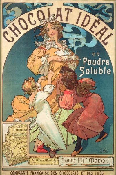 Idealiskt chokladlösligt pulver av Alphonse Mucha