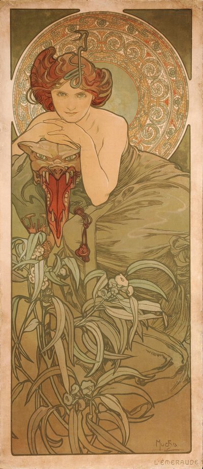 Emerald Från serien The gems av Alphonse Mucha
