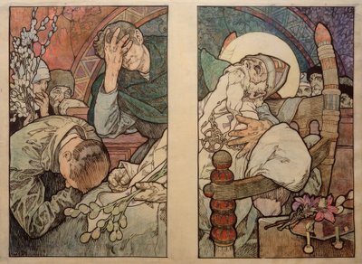 Fönster i St Vitus i Prag, kartong 1931 av Alphonse Mucha