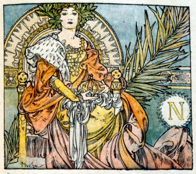 Illustration av Alphonse Mucha från "Clio" ett verk av den franske författaren Anatole France. 1900. Mucha (1860 – 1939). var en tjeckisk jugendmålare av Alphonse Mucha