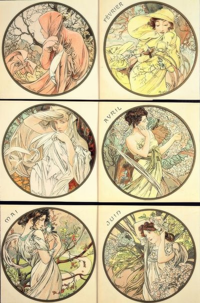 Januari / februari / mars / april / maj / juni av Alphonse Mucha