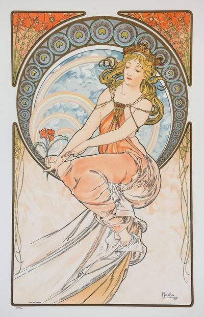 Målning från serien The Arts, 1898. av Alphonse Mucha