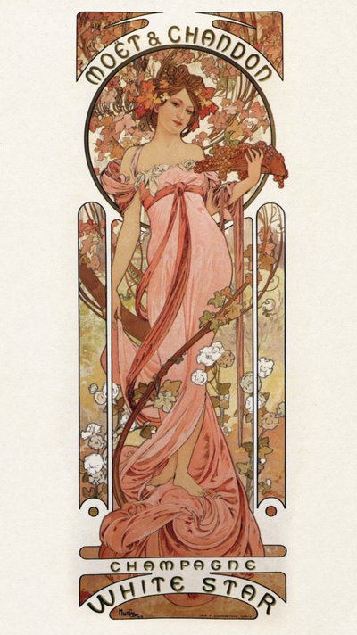 Reproduktion av en reklamaffisch för champagne av Alphonse Mucha