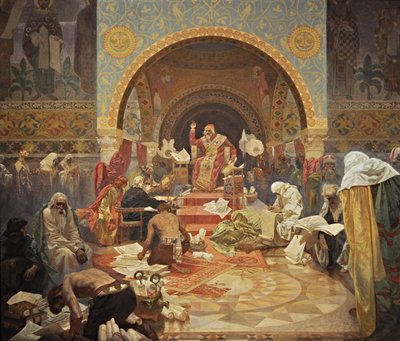 Den bulgariske tsaren Simeon Cykeln Det slaviska eposet av Alphonse Mucha