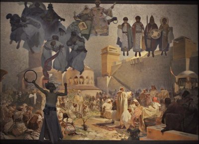 Inledningen av den slaviska liturgin Cykeln Det slaviska eposet av Alphonse Mucha