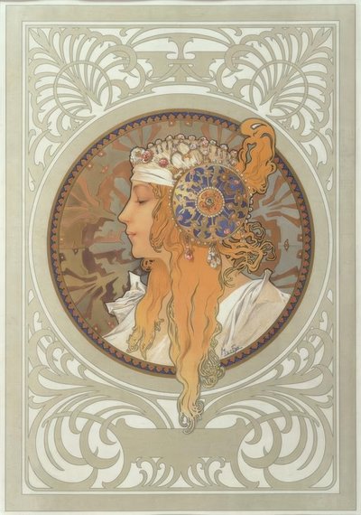 Bysantinskt huvud: Blond av Alphonse Mucha