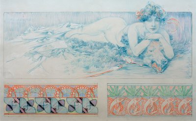 Preliminär ritning för tabell 4 av Alphonse Mucha